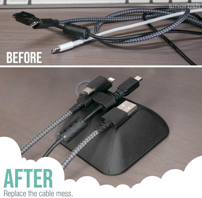 Smartish ® Magnetic Cord Holder - Cable Wrangler Organizer with Magnet Clips for Charger Management on Desktop, Nightstand for USB-C + Lightning - Black Tie Affair - Image 4